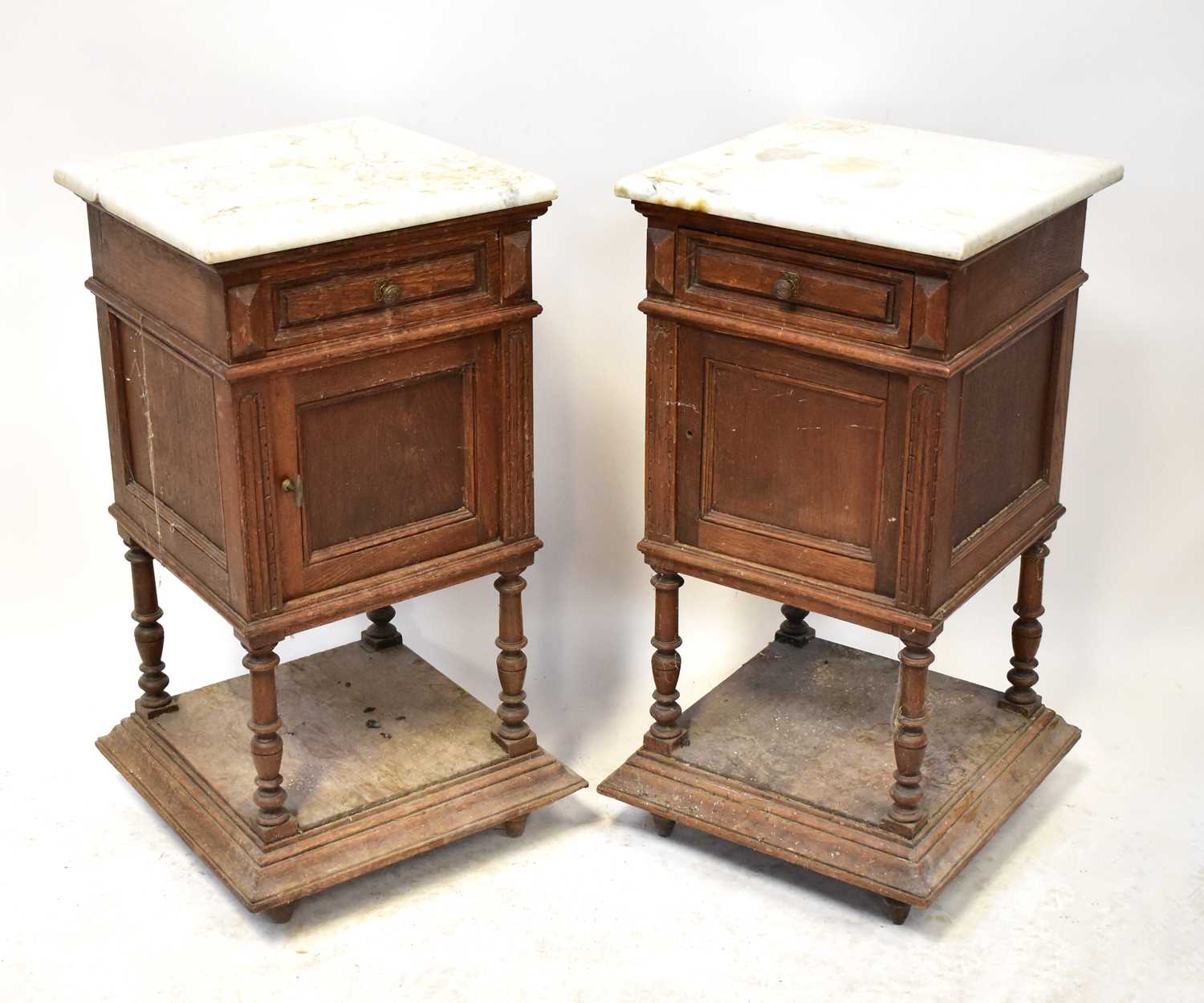 Lot 29 - A pair of early 20th century French oak marble...
