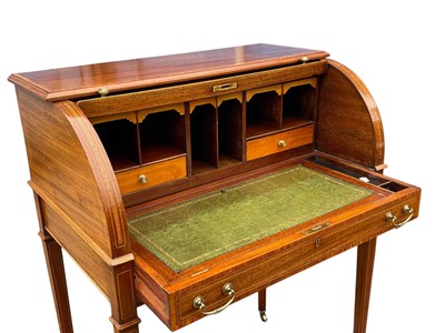 Lot 34 - An Edwardian inlaid mahogany cylinder top...