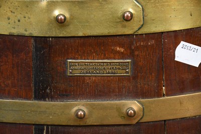 Lot 2818 - A brass bound teak barrel shaped stick stand,...