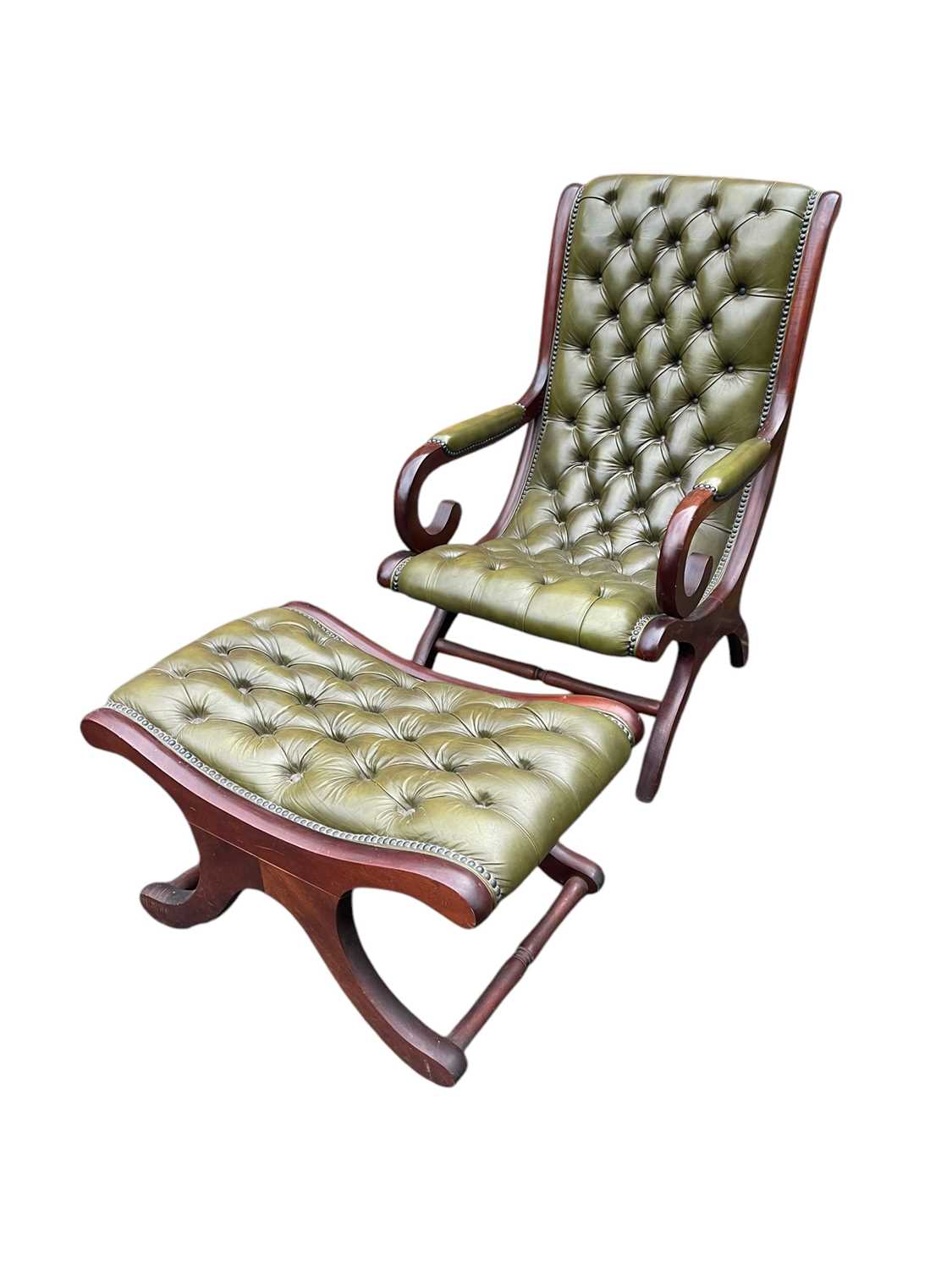 Lot 49 - A reproduction mahogany framed green leather...