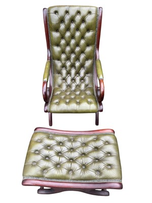 Lot 49 - A reproduction mahogany framed green leather...
