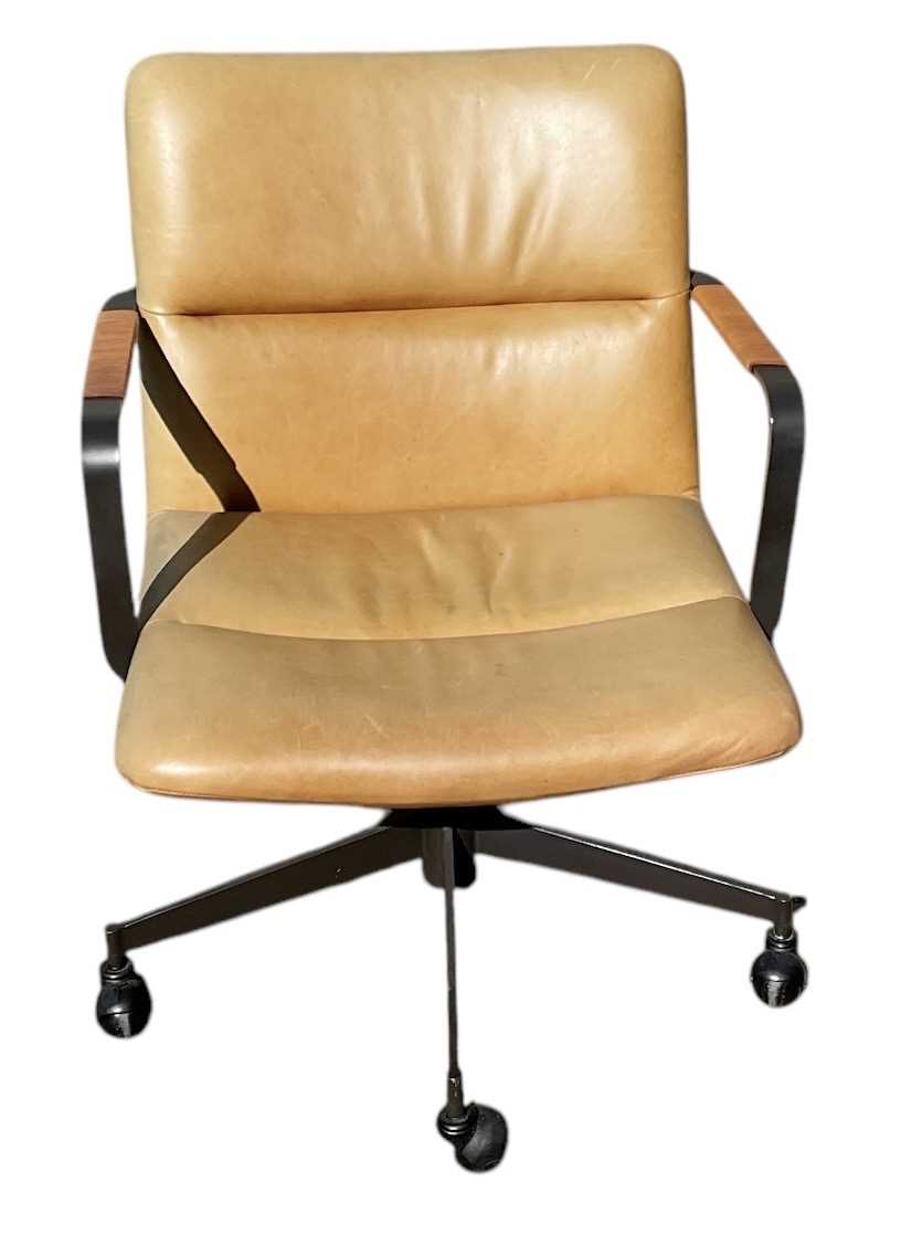 Lot 39 - WEST ELM; a modern contemporary tan leather...