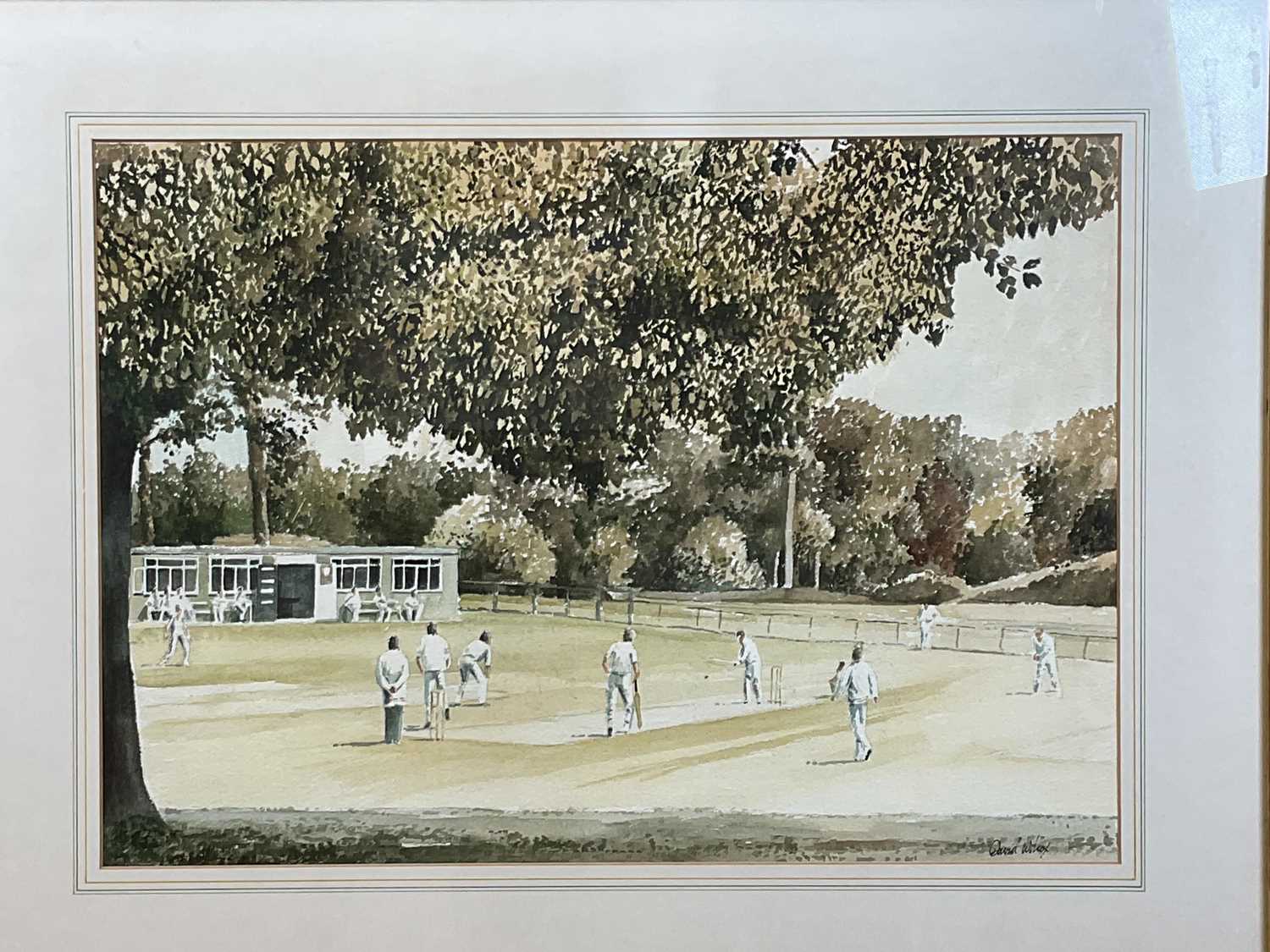 Lot 434 - DAVID WILCOX; watercolour, Village Cricket at...