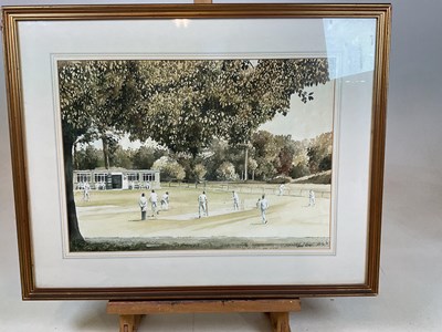 Lot 434 - DAVID WILCOX; watercolour, Village Cricket at...