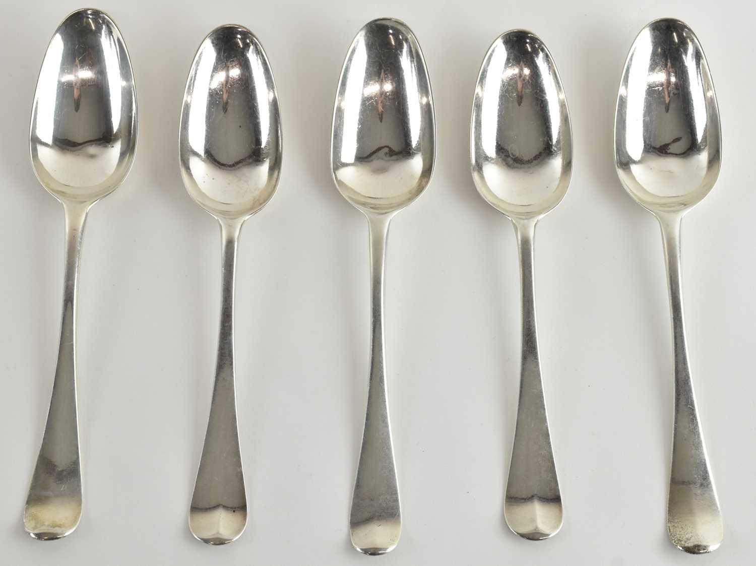 Lot 1096 - A set of five 18th century Fiddle pattern