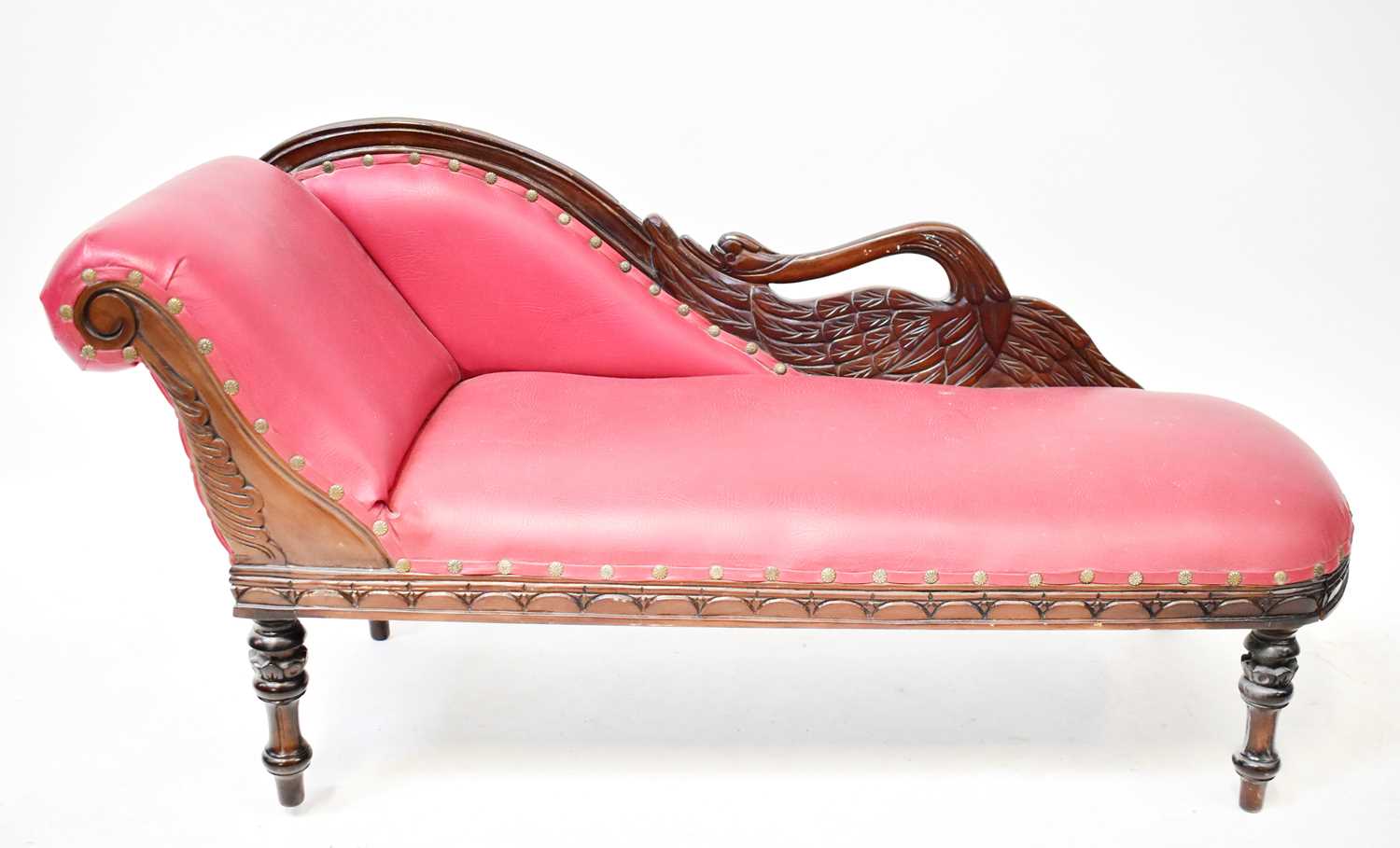 Lot 9 - A children's chaise longue with carved swan...