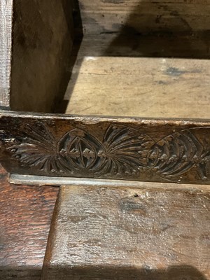 Lot 305 - A 17th / 18th century carved oak clerk's box,...