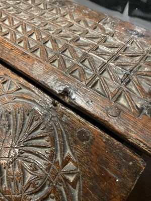 Lot 305 - A 17th / 18th century carved oak clerk's box,...