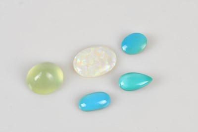 Lot 57 - LOOSE GEMSTONES; three turqoise gemstones,...