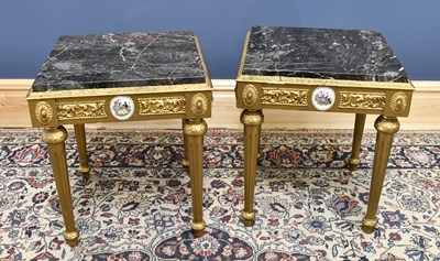 Lot 1697 - A pair of reproduction marble gilt topped...