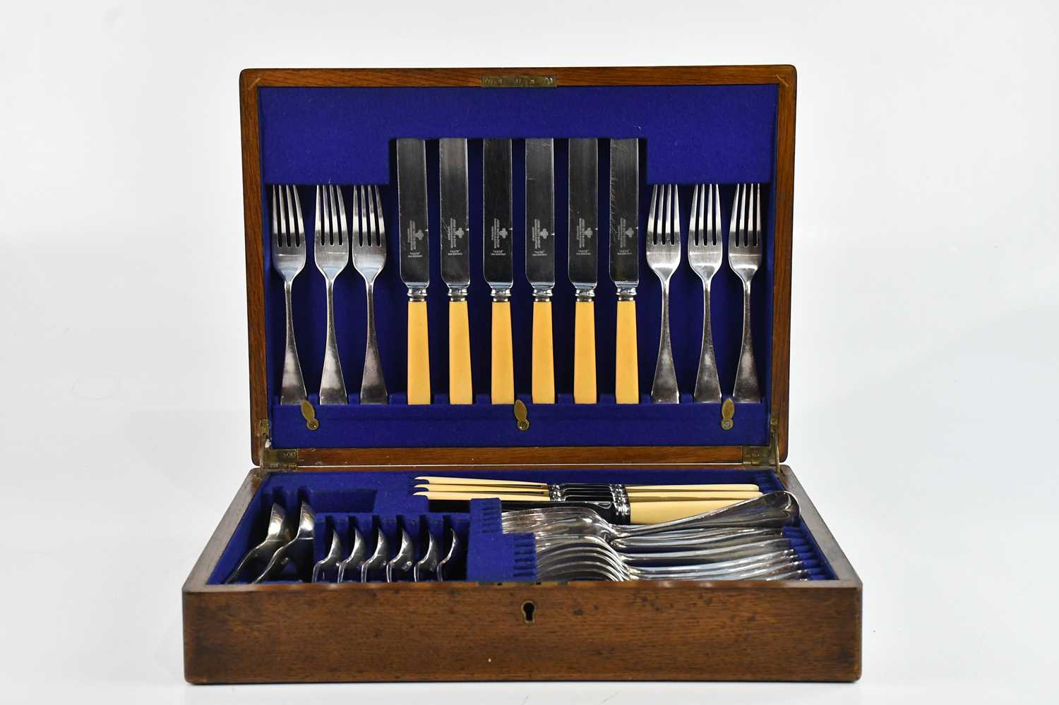 Lot 32 - An oak cased canteen of silver plated Old...