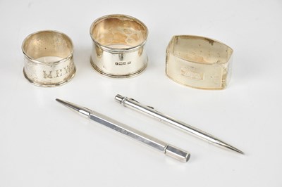 Lot 414 - Three hallmarked silver napkin rings, weight 3....