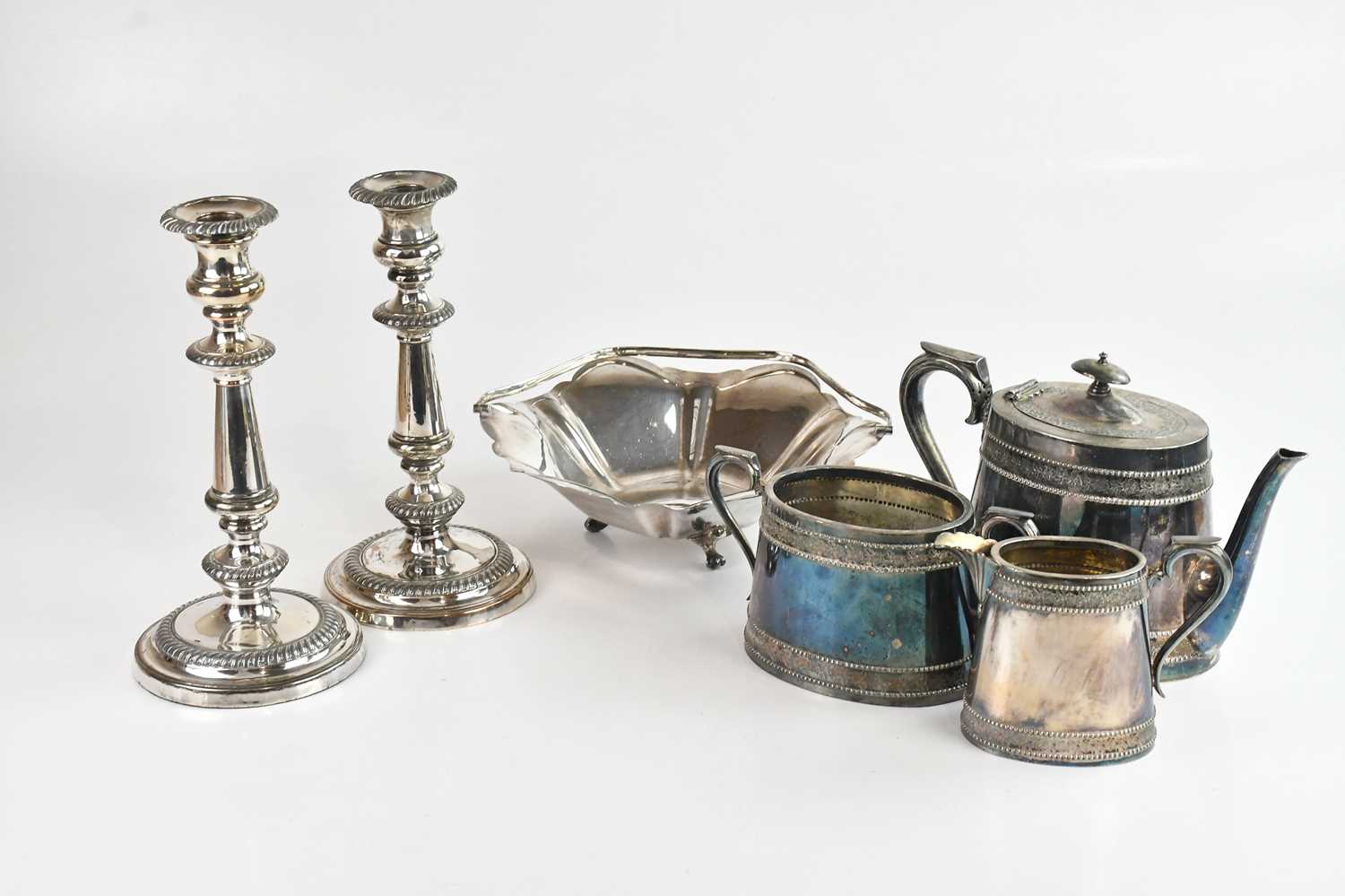 Lot 27 - A pair of silver plated candlesticks, height...