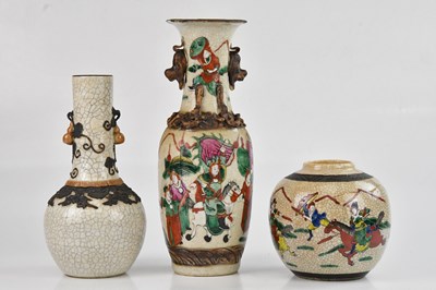 Lot 1060 - A Chinese crackle glazed bottle vase, with...