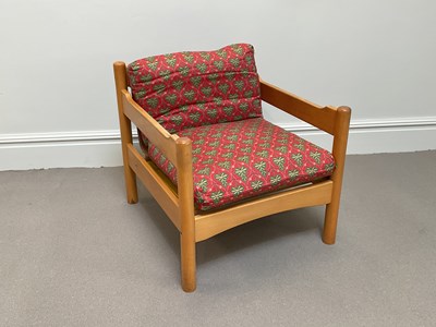 Lot 2116 - A mid century pine lounge chair, height 69cm,...