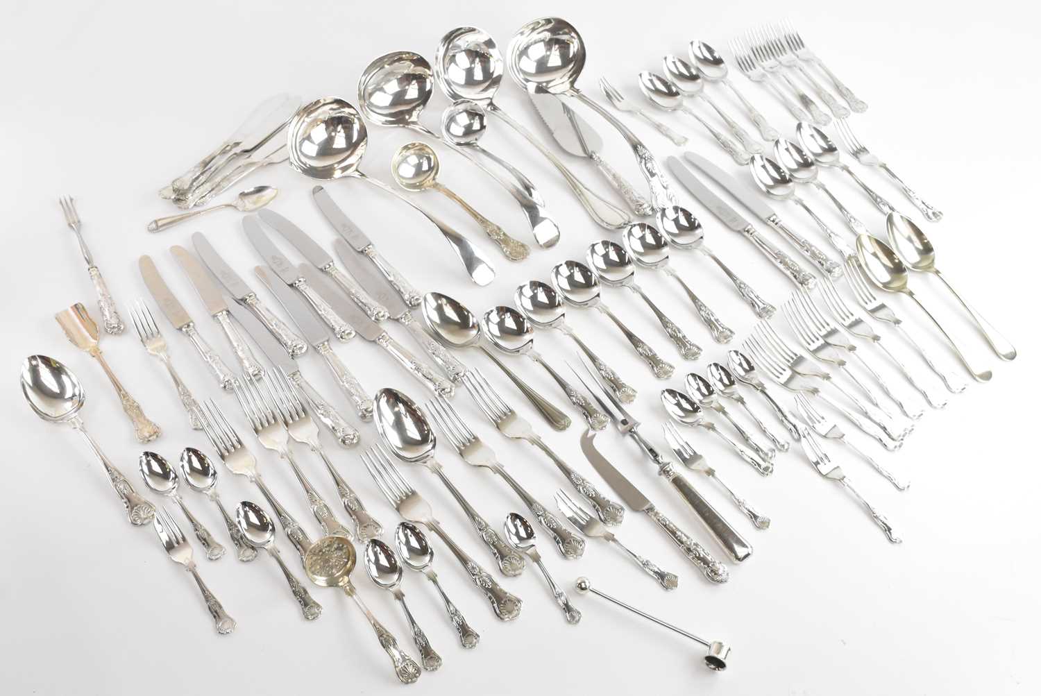 Lot 13 - A silver plated part suite of Kings pattern...