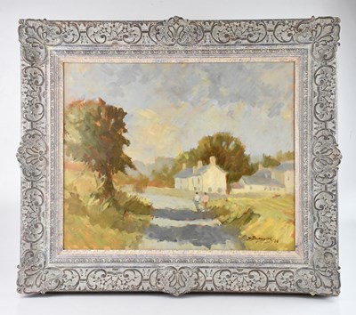 Lot 1546 - D BURNSIDE; oil on board, figures walking in...