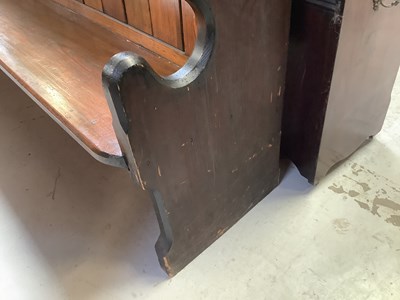 Lot 4 - A pitch pine church pew with Gothic-style ends,...