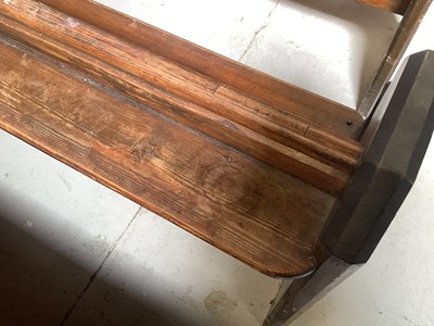 Lot 3 - A pitch pine church pew with Gothic-style ends,...