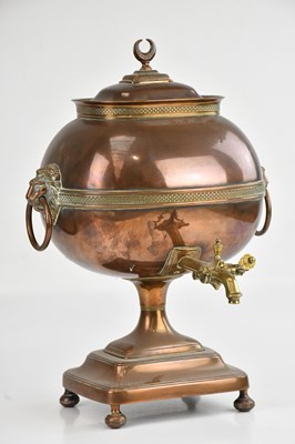 Lot 2331 - A 19th century copper and brass tea urn, with...