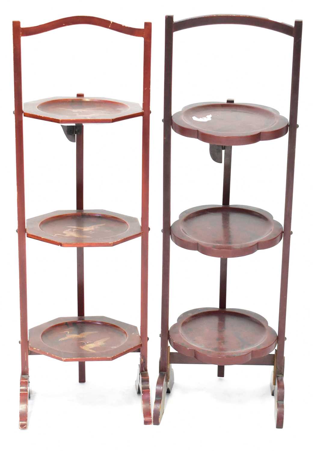 Lot 27 - Two red lacquered chinoiserie decorated...
