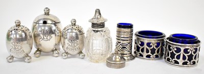 Lot 757 - A collection of hallmarked silver cruet items,...