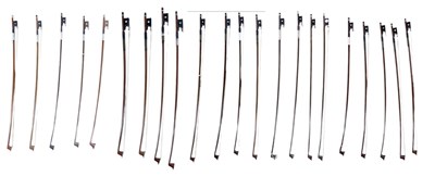 Lot 509 - Four assorted nickel mounted violin bows,...