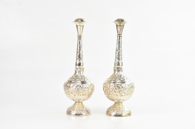 Lot 371 - A pair of Indian white metal spice vases,...