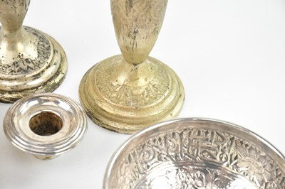 Lot 9 - An Indian metal bowl decorated with birds and...
