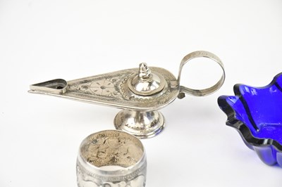 Lot 10 - An Indian white metal bowl decorated with...