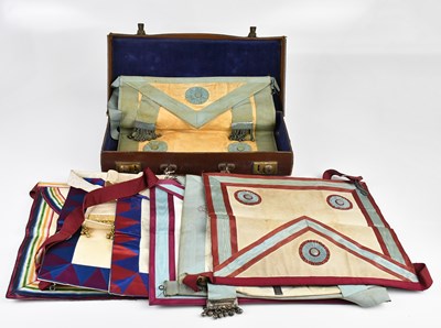 Lot 2237 - MASONIC INTEREST; seven Masonic leather aprons,...