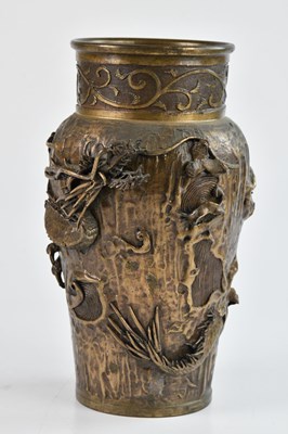 Lot 1066 - A 20th century Chinese bronzed vase, relief...