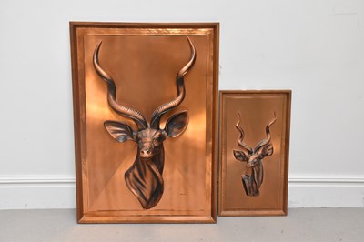 Lot 2181 - A large copper effect plaque of a Kudu, with...