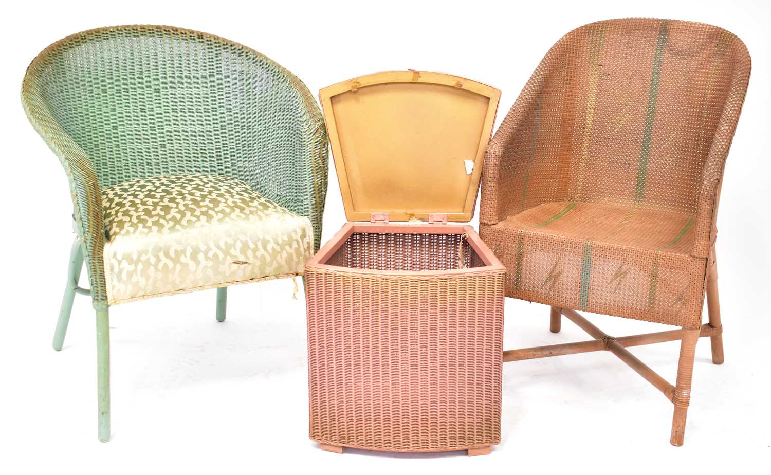 Lot 22 - LLOYD LOOM; two chairs, one painted green with...