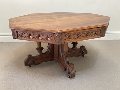 Lot 2028 - A Pugin style carved oak octagonal centre...