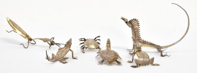 Lot 706 - Six Eastern white metal figures of insects and...