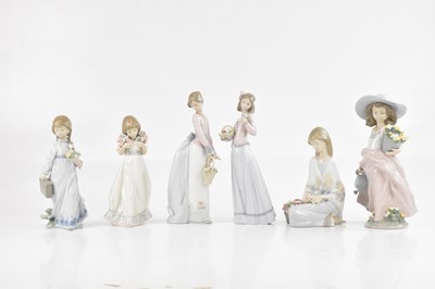 Lot 1202 - LLADRO; six ceramic figures, ‘Basket of...