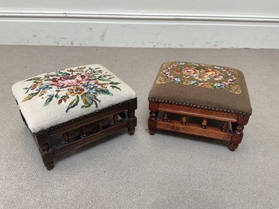 Lot 220 - Two late Victorian stained beech footstools...