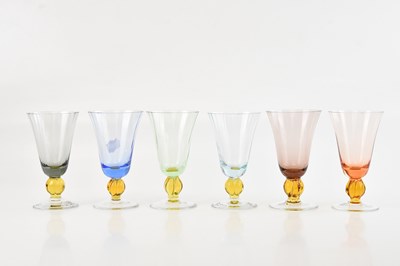 Lot 1436 - V NASON & CO; a set of six coloured drinking...