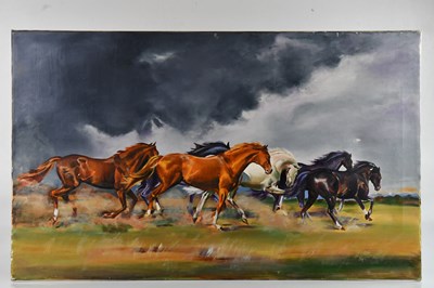 Lot 1539 - T O'SHAUGHNESSY; oil on canvas, 'The Coming...
