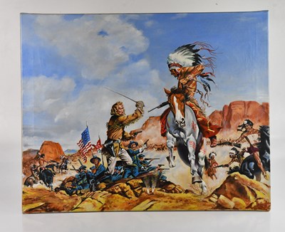 Lot 1541 - T O'SHAUGHNESSY; oil on canvas, 'Custer's Last...