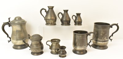 Lot 595 - Nine various items of pewter comprising a...
