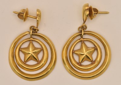 Lot 1440 - A pair of Chinese yellow metal star and hoop...