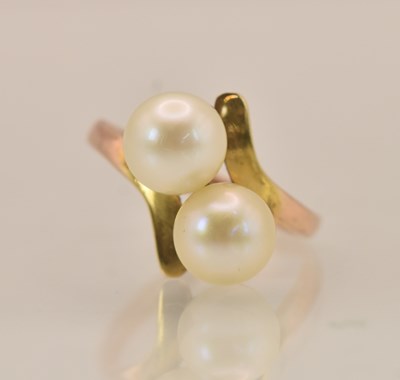 Lot 1291 - A yellow metal cultured pearl two stone...