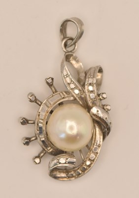 Lot 1397 - A white metal marcasite and cultured pearl set...