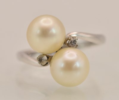 Lot 1294 - A white metal two stone cultured pearl...