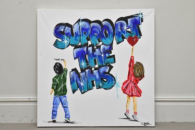 Lot 1536 - TONY DENTON; oil on canvas, 'Support the NHS',...