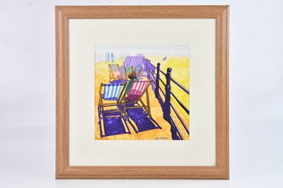 Lot 1484 - JEAN HOBSON; watercolour, beach scene, signed...