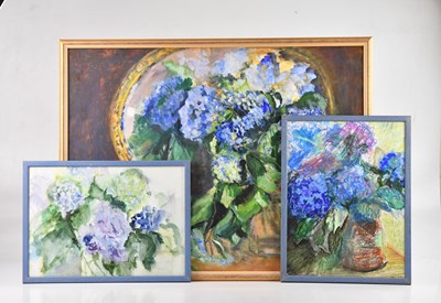 Lot 1487 - KATHLEEN WEBB; mixed media, 'Hydrangeas',...