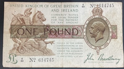 Lot 550 - A George V one pound note, signed by John...
